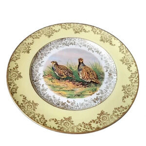 Vtg JKW Porcelain Plate Pheasant Birds Multicolor 1930 Western Germany Yellow